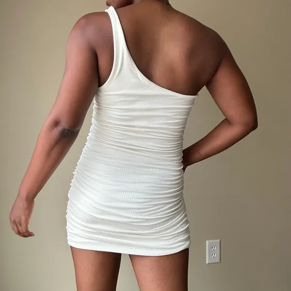 L Space Cream Aliana One Shoulder Mini Dress Size Medium - Image 4