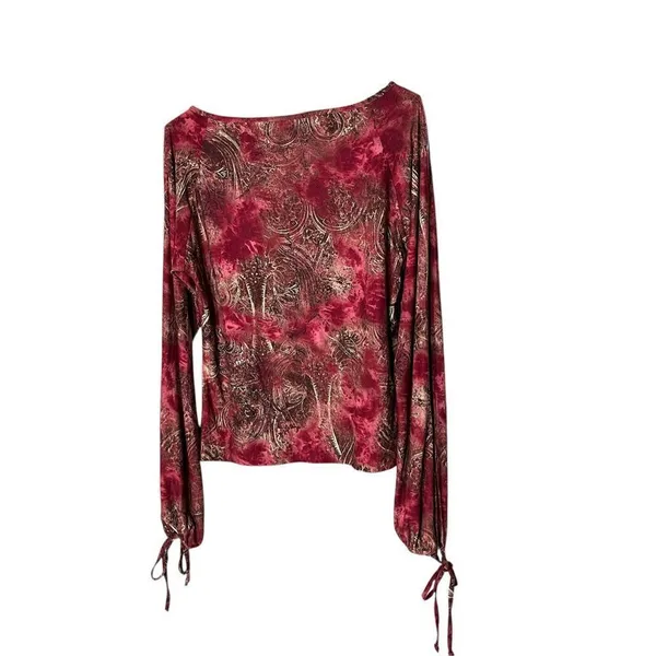 Vintage Rave Y2K Cold Shoulder‎ Paisley Long Sleeve Blouse Size L - Image 9