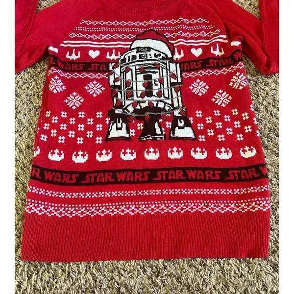 Star Wars Woman's R2D2 Red Ugly Christmas Sweater Size‎ XS - Image 6