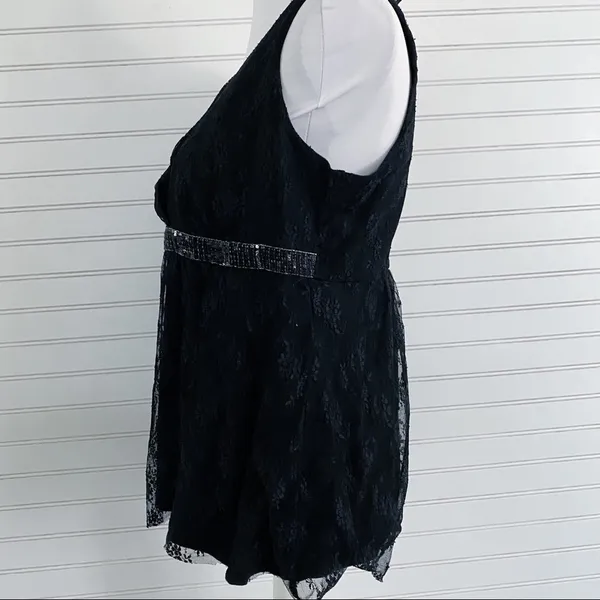 New York & Company Lace Sequin Empire Waist Top Size‎ L Black Surplice V-Neck - Image 3