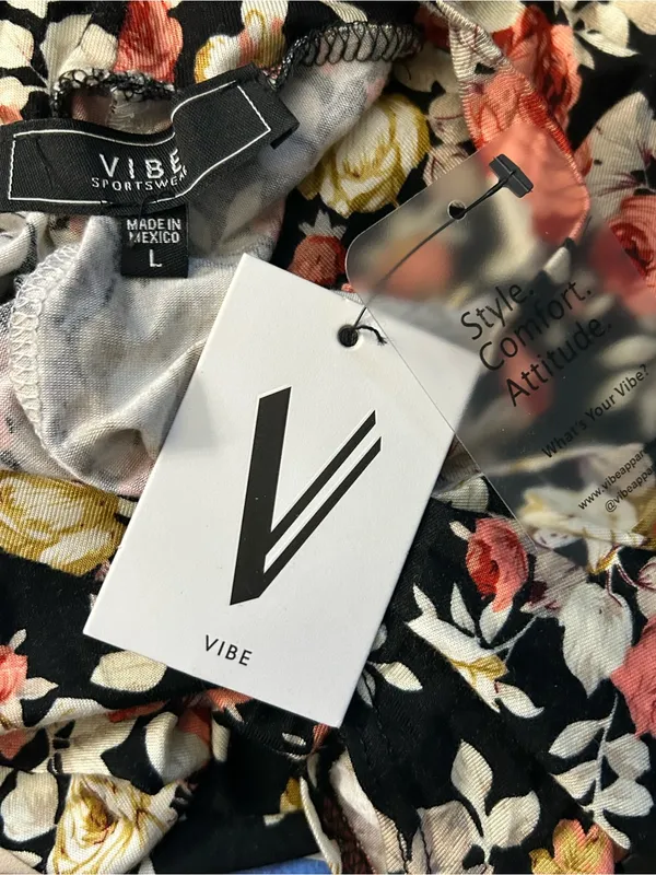 Vibe Sportswear Floral Halter Swing Dress Black Coral & Cream Roses LG NWT - Image 9