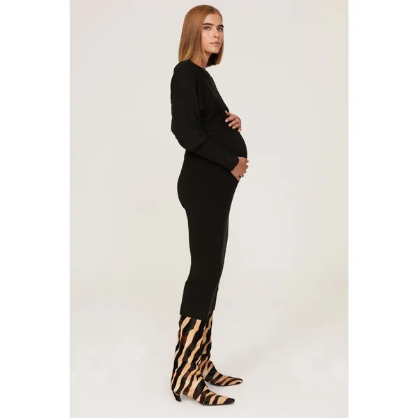 Ripe Sloane Black Knit Long Sleeve Crewneck Sweater Midi Dress Maternity Large - Image 3