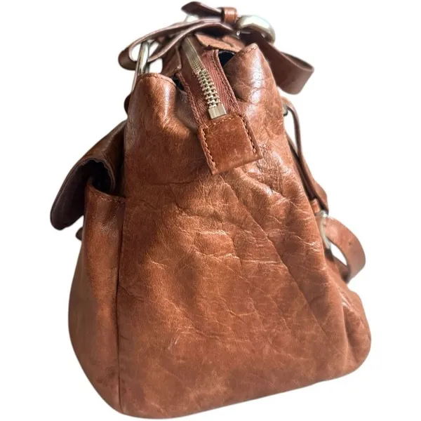 Womens Vintage Fossil Brown Pebbled Handbag Buckle Shoulder Bag Hobo Purse - Image 2