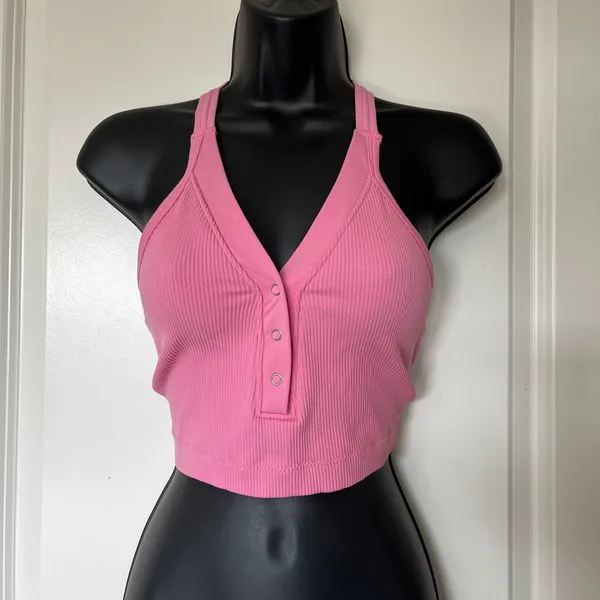 Pro-Fit Women's Seamless Ribbed Crop Tank Top Pink Size L - Image 2