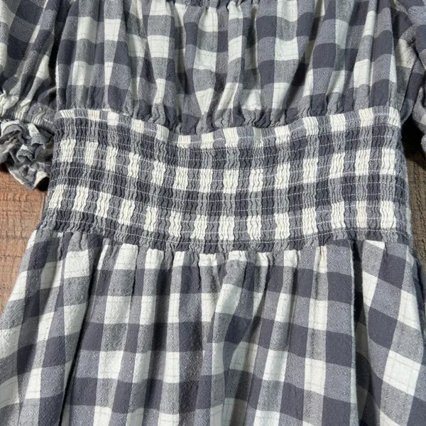 Her Entire Name Says Grace Gray White Gingham Smocked Milkmaid Mini Dress S Puff - Image 8