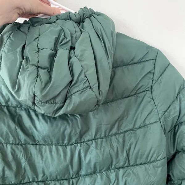 Madden NYC green puffed‎ winter jacket coat hooded pockets nylon warm size large - Image 8