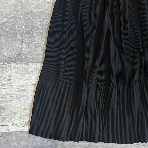 All Row Sleeveless Black Midi Dress Womens S Jersey Stretch Tank Pleated Skirt - Image 2