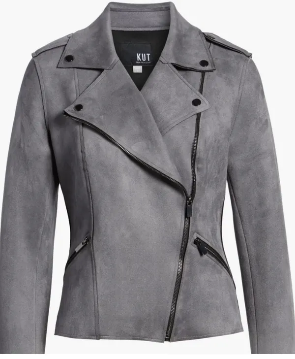 KUT from the Kloth Faux Suede Grey Moto Jacket - Image 5