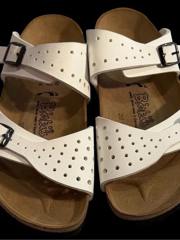 Birkis Women’s White Perforated Dual-Buckle Sandals NWOT - Image 9