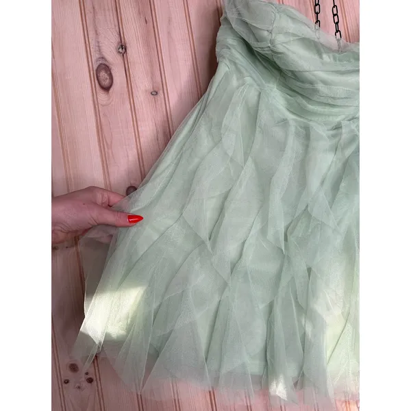 Lulus Delightful Beauty Mint Green Mesh Strapless Ruffle Dress Extra Extra Large - Image 4