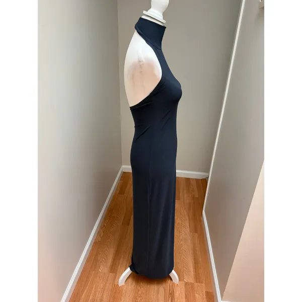 NEW Norma Kamali Halter Turtle Side Slit Gown Pewter Size XS - Image 5
