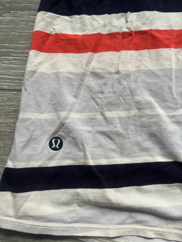 Lululemon Orange Blue Gray Striped Open Back Active Workout Tank Yoga Pilates - Image 3