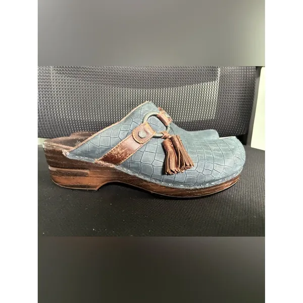 Women's Dansko Shandi Blue Suede Platform Clogs Tassel 38 US 7.5 - Image 3