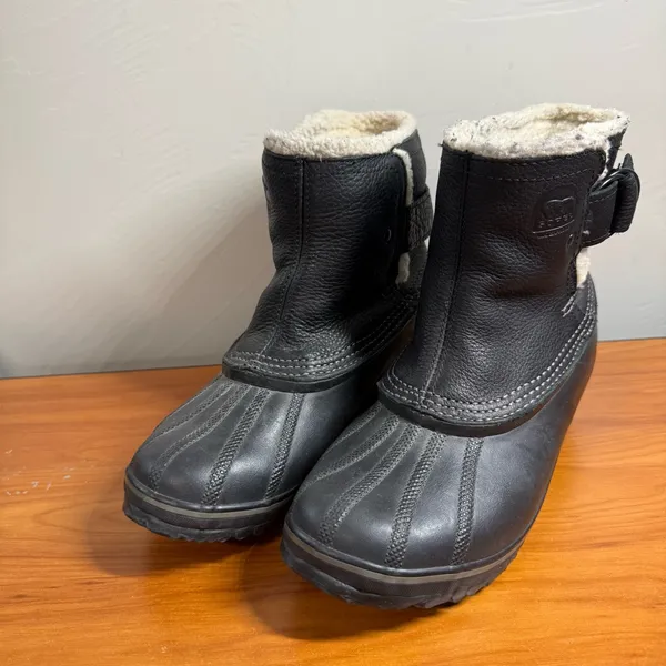 SOREL Winter Fancy Ankle Rain Snow Buckle Duck Boots Black‎ Leather Slip On 8.5 - Image 2