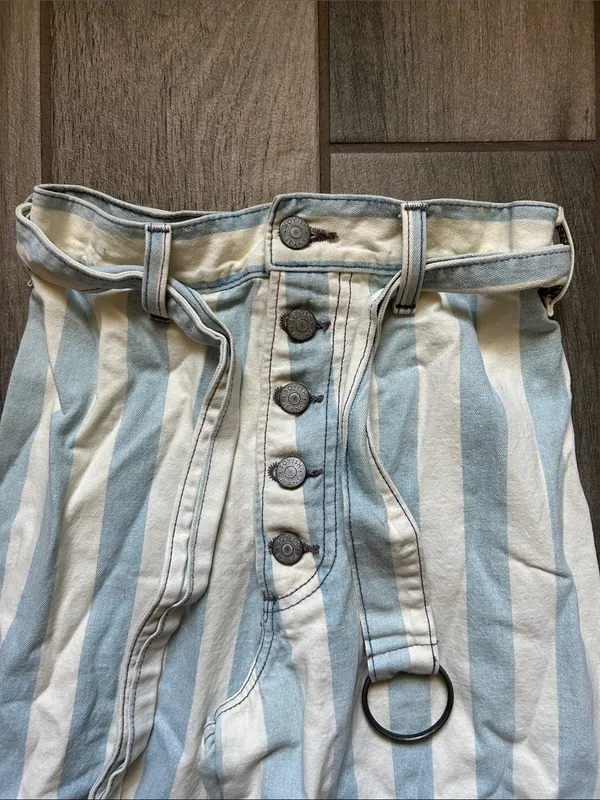Boyish Light Blue & White High-Waist Wide-Leg Striped Jeans - Image 3