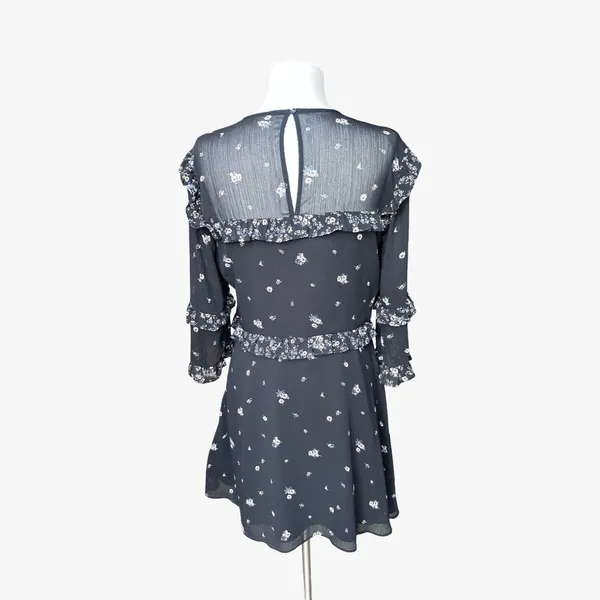 Abercrombie & Fitch Ditsy Floral Ruffle Chiffon Mini Dress Sheer Sleeves Boho L - Image 7