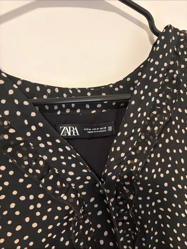 Zara Polka Dot Ruffle Hem Mini Dress Boho Feminine Girly Size M - Image 2