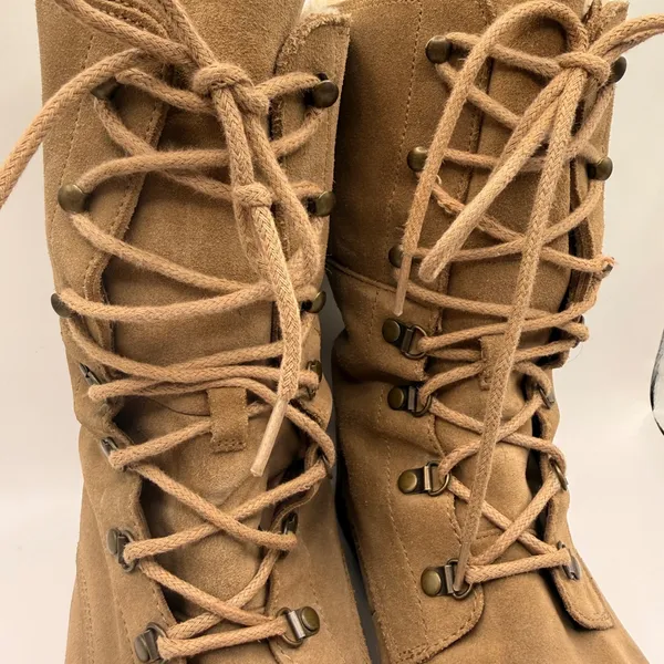 UGG Gradin Tan Suede Shearling Lined Lace Up Combat Boots Mid Calf Women US 9.5 - Image 4