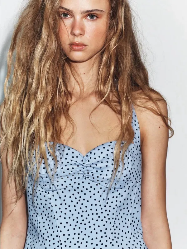 Women’s Light Blue Polka Dot Halter Top - Image 2