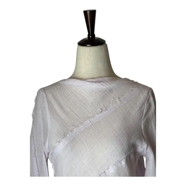 Zara Shirt Women‎ XS Purple Lilac Sheer Raw Seam Detail Tie Neck Open Back Top - Image 3