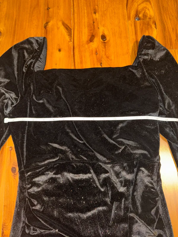 Black Sparkly Velvet Mini Dress With Sleeves - Image 6