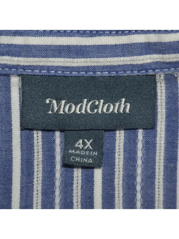 Retro Modcloth Blue Striped Lace Trim Long Sleeve Top Peter Pan Collar Size 4X - Image 9