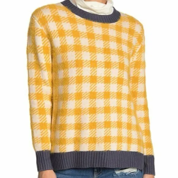 Susina yellow buffalo check cozy crewneck sweater small - Image 3