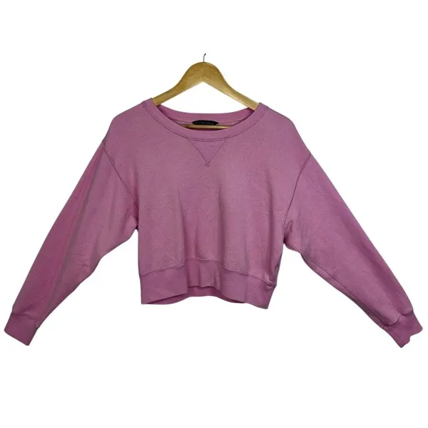 Abercrombie & Fitch Pink Fleece Logo Patch Cropped Crewneck Sweatshirt Size S - Image 2