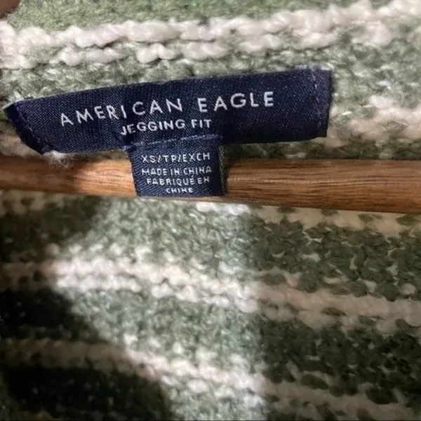 American Eagle Sweater Heney Striped Green and White Stripes XS - Image 5