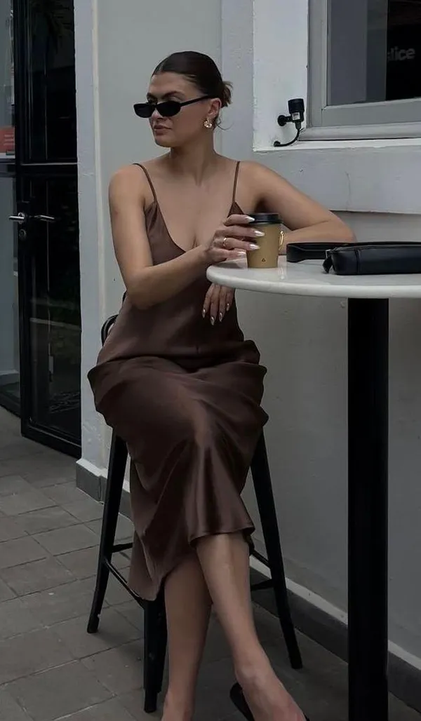 ZARA dress midi maxi satin wedding chocolate brown party cocktail - Image 5