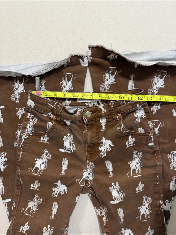 Women's Brown Boot-Cut Jeans with White Western Print - Image 6