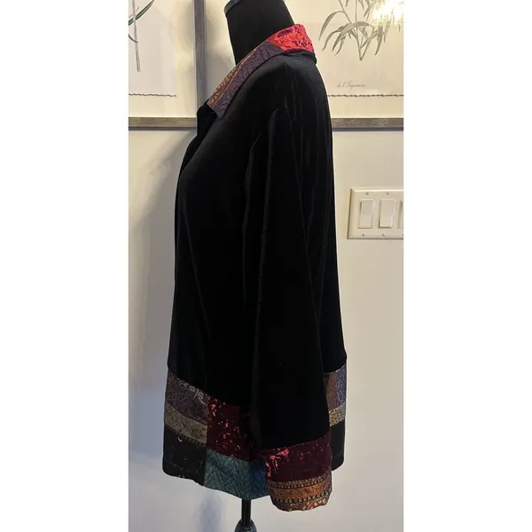 Notations Woman 1X Jacket Black Velvet Patchwork Boho Festival Eclectic Vintage - Image 3
