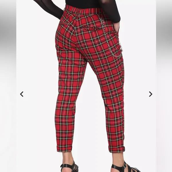 Hot Topic Red Plaid Skinny Pants. - Image 2