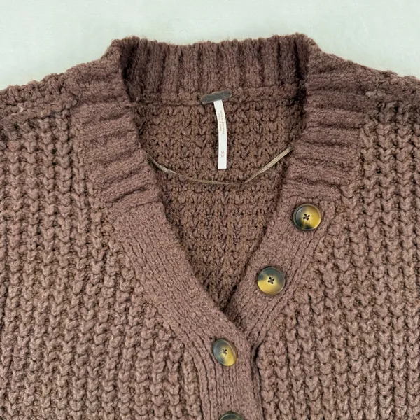 Free People Whistle Thermal‎ Henley Brownstone Combo Chunky knit Sweater Medium - Image 4