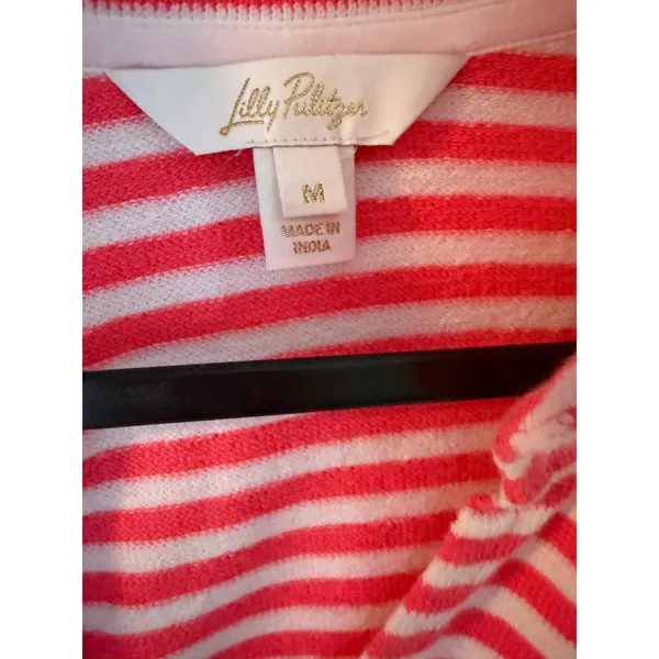 Lilly Pulitzer Pink White Striped V-Neck Pullover Sweater Kangaroo Pocket Medium - Image 7
