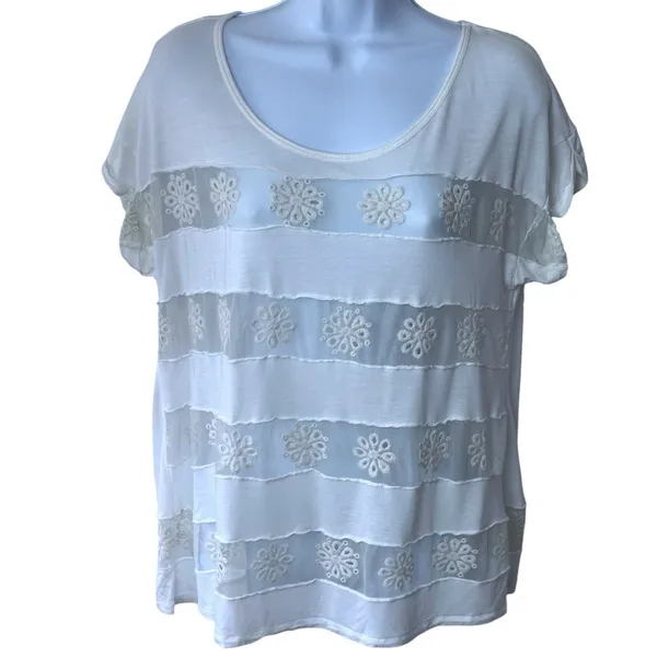 Free People White Floral Sheer Top Lightweight Fairy Festival Boho Feminine S - Image 2
