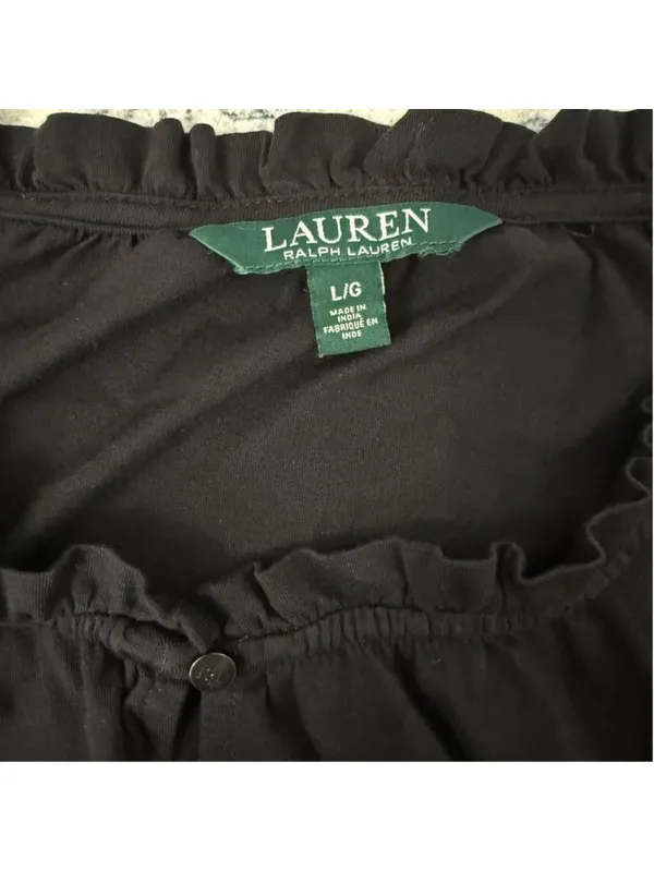 Lauren Ralph Lauren Eyelet Keyhole Ruffle Black Blouse - Size L - Image 5