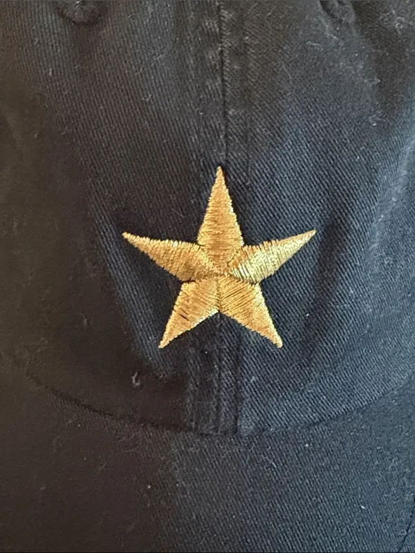 Women’s Black Distressed Baseball Hat Gold Star Adjustable Casual Cap - Image 2