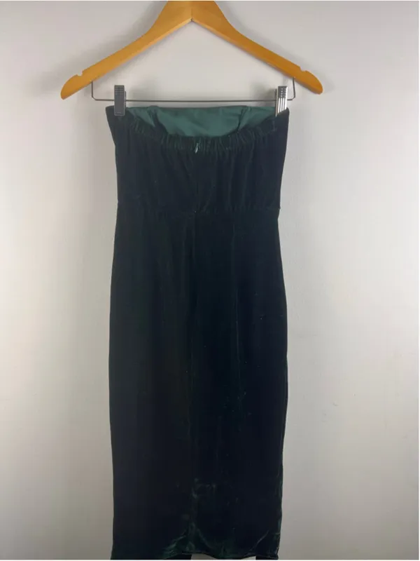 Lulus Hey Baby Forest Green Velvet Strapless Bodycon Midi Dress Small S Cocktail - Image 5
