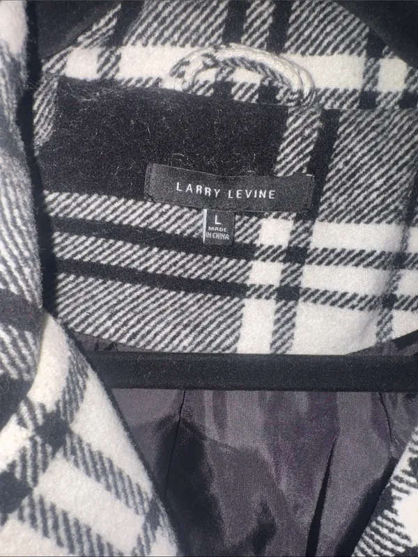 Larry Levine Black and White Plaid Peacoat - Image 3