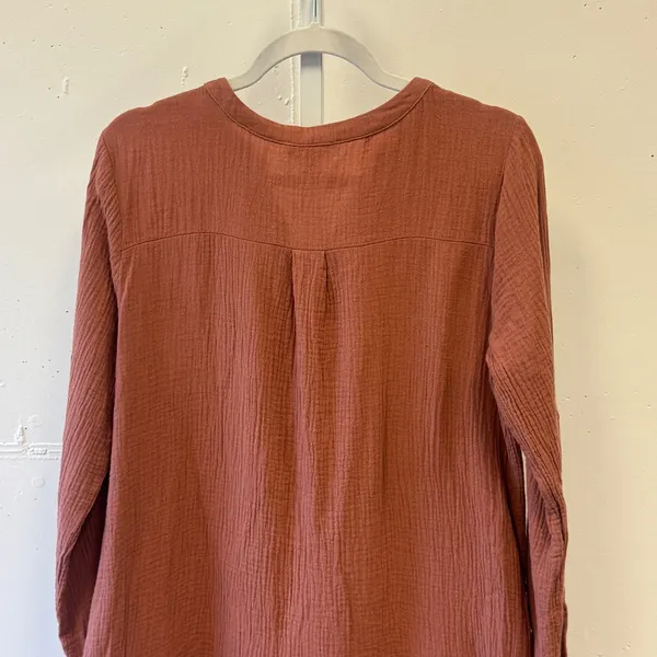 Vanilla Bay Rust Cotton Gauze Button Down Oversized Tunic Mini Dress Sm Relaxed - Image 5
