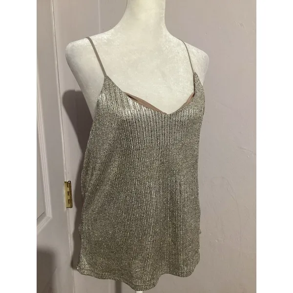 Bishop & Young Letitia Beige Metallic Racerback Shimmer Tank L - Image 3