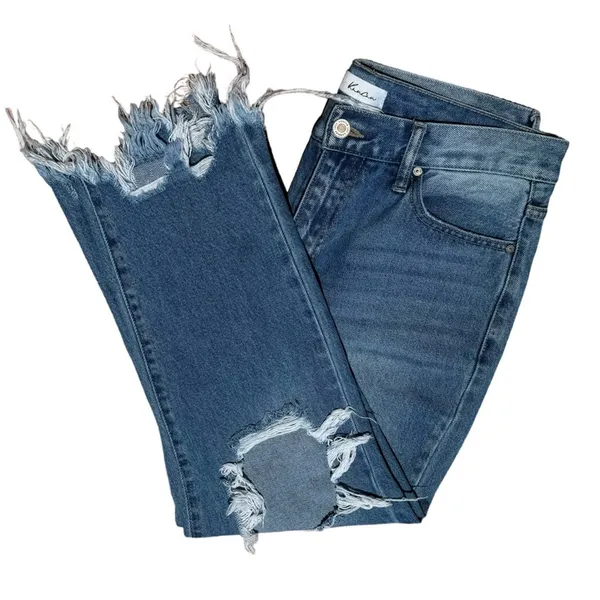 Kancan Wide Leg Distressed Raw Hem Jeans EUC Size 11/29 - Image 3