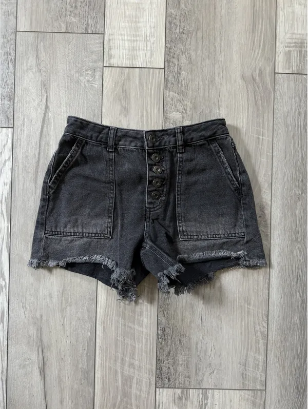 Free People Whimsigoth Jesse Carpenter Washed Black Denim Cotton Shorts 24 - Image 7