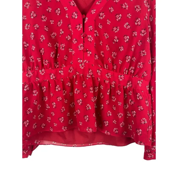 Madewell XL Red Ditsy Floral Babydoll Blouse Sheer Long Sleeve Boho Cottagecore - Image 3