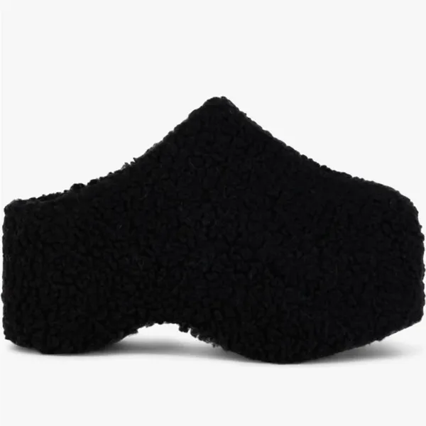 Azalea Wang Black Sherpa Platform Clogs NWOT Faux Fur Chunky Mule - Image 2
