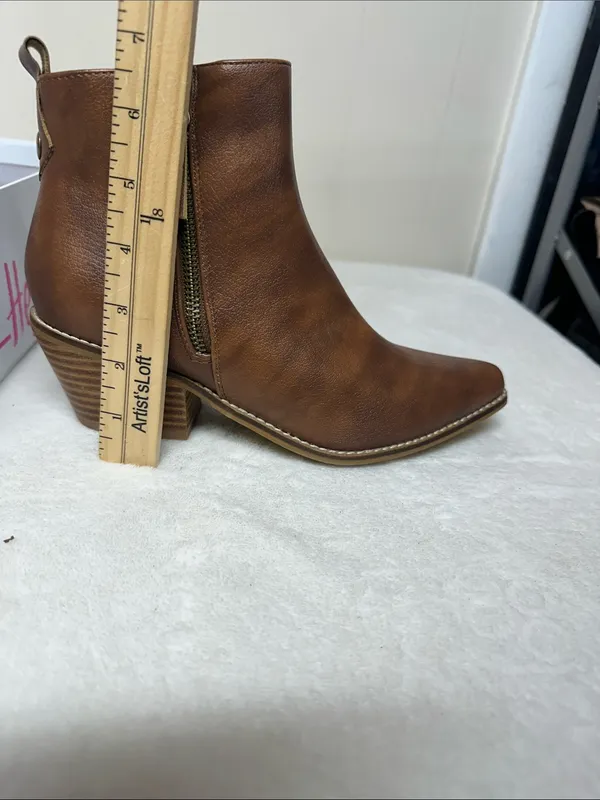 Hey Girl Women’s Brown Faux Leather Ankle Booties with Side Zip - Image 10