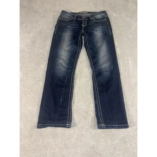 BKE Jeans Women's 27x28 Sabrina Stretch‎ Straight Dark Wash Denim Distress Crop - Image 3