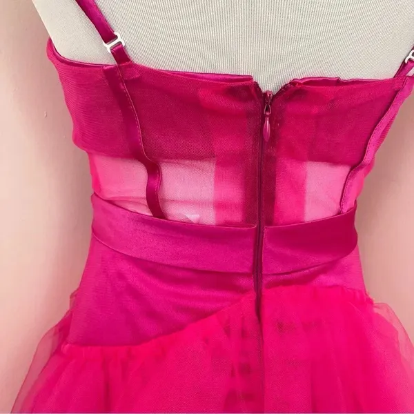 Fuchsia Pink Tulle Evening/ Prom Gown Corset Style Sheer S - Image 8