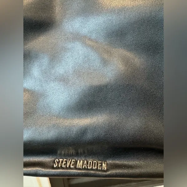Steve Madden Black Chain Strap Ruched Hobo Bag Vegan Leather Magnet Closure New - Image 2